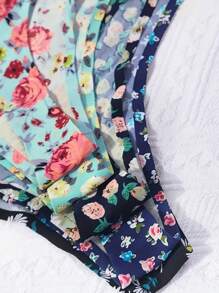 5 Packs Women'S Thong V Strings Sexy Low Rise Briefs With Color Block Floral Panties Soft Breathable Comfort Women's Lingerie Underwear - Multicolor - View 5