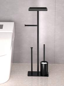 Black Toilet Paper Holder With Toilet Brush, Fits 4 Spare Toilet Paper Rolls, Floor-Standing Bathroom Paper Holder, Metal Independent Toilet Paper Roll Storage Rack, Bathroom Accessory