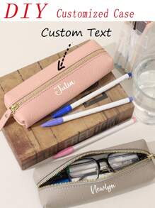 1pc Customized Leather Pencil Case, Personalized Storage Pouch (With Random Zipper Pulls), Waterproof & Stain-Resistant, Can Be Customized According To Your Unique Design (Photo, Name, Illustration), Lightweight & Portable Zipper Makeup Bag, Pencil Case, Classic Style Pencil Box, Suitable For School/Students/Back To School Season, Unisex - Multicolor - View 13