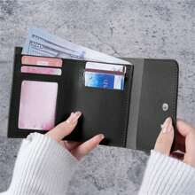 简约短款女士钱包学生票夹多功能卡包30%零钱超轻亮面钱包包男士礼物钱包零钱包小钱包男士钱包真皮 - 黑色 - 查看 2