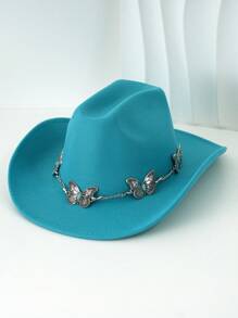 1pc Silvery Metal Butterfly Felt Cowgirl Hat, Fashionable , Suitable For Western-Style Outfits And Occasions Like Western Themed Events, Music Festivals