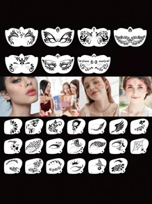 7pcs/20pcs27pcs PET Plastic Face DIY Painted Graffiti Copy Board, Music Festival Party And Other Stage Performances Eye Corner Face Makeup Auxiliary Template, Suitable For Painting Templates For Filling And Spraying On The Body, Wood, Glass, And Porcelain, Easy To Clean And Reusable Hollow Template - Multicolor - View 10