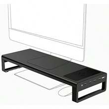 Monitor Stand With Wireless Charging 4 USB 3.0 Ports Metal Riser For Desk Aluminum PC Screen Stand For Office Laptop Computer I Printer Up To 32 Inches Black - Large - View 8