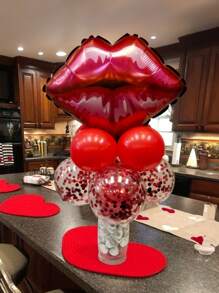 9pcs/Set Valentine's Day Decoration Balloons - Adorable Lip/Mouth/17" Heart "I Love You" Foil Balloons, 12" Red Glitter Latex Balloons, 10" Red Latex Balloons, Suitable For Valentine's Day, Family Day, Engagement, Proposal, Romantic Decor - Multicolor - View 7