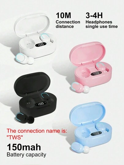 LED 显示屏入耳式无线蓝牙耳机，具有降噪功能、立体声和长效电池