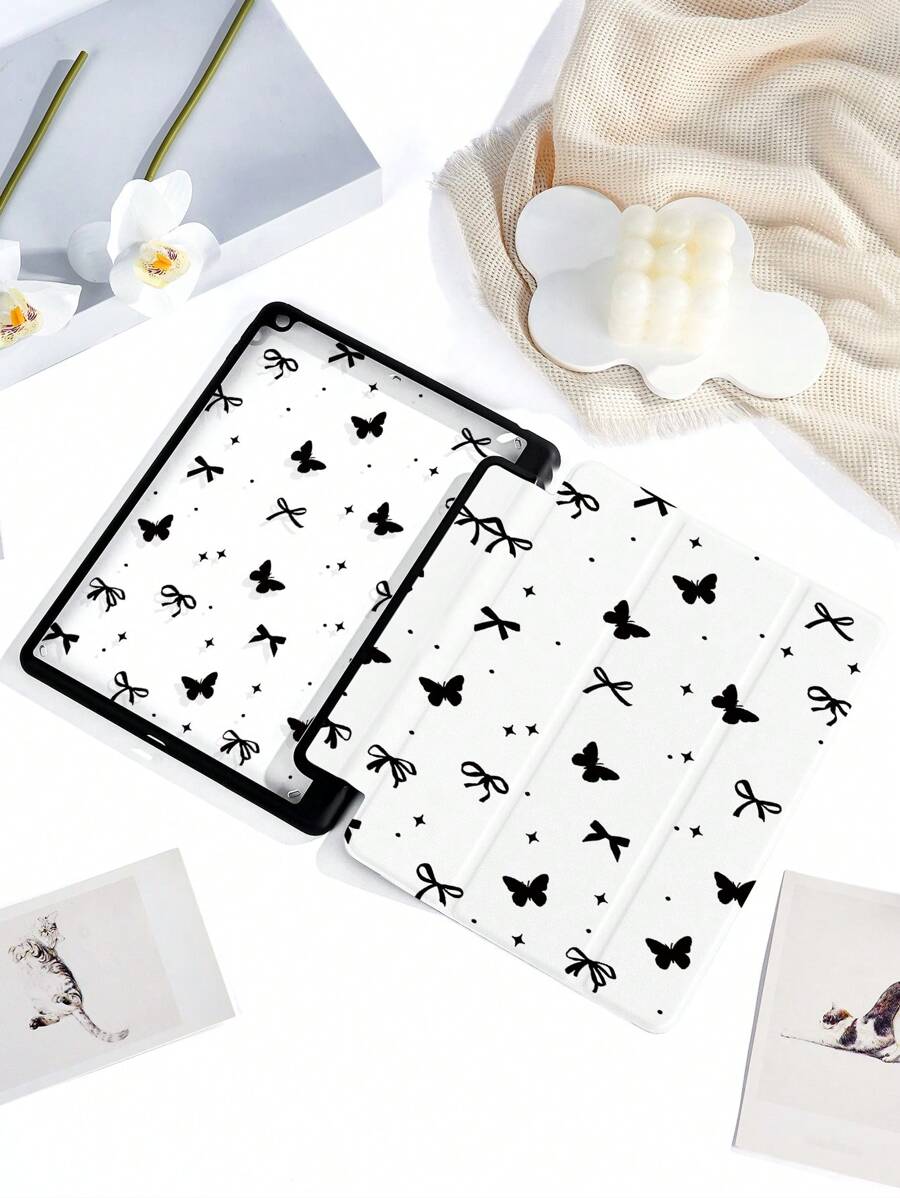 1 件黑色优雅蝴蝶结亚克力透明后盖保护壳，兼容 iPad 10、第 9 代/Mini 6/10.2 英寸 iPad Pro 11 2021/2020、iPad 第 5 代 (9.7 英寸)、iPad Air 第 5 代 2022，带铅笔槽，防摔，自动睡眠/唤醒 - 彩色 - 查看 1