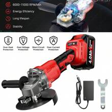 Cordless Angle Grinder For Milwaukee 18V Battery, Angle Grinder With 11000 RPM Brushless Motor, 3 Variable Speeds Grinders For Cutting, Griding, Polishing. - US A Type Plug(110-127V) - View 2