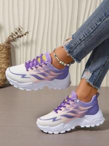 Damen Lässig Schuhe mit dickem Sohle und warmer Fütterung, runde Zehenkappe mit Flammen Muster, leichte Laufschuhe, weiche rutschfeste Sohle für Outdoorsport