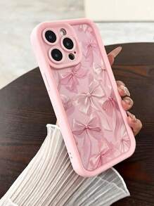 1pc Bow Pattern Phone Case With Beaded Chain, Suitable For IPhone 16, 11, 15, 14, 13, 12 Pro Max, XR, Plus, Christmas Gift, Fashionable Ladies Gift, Stylish Present