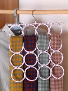 28 环围巾衣架圈，多环领带展示架，彩色编织，围巾和丝巾收纳架，家用多功能悬挂收纳架，可折叠衣架，卧室多功能圆形展示架，收纳架，家居收纳，女式白色 T 恤，女式黑色裤子，女士冬装，连衣裙， - 彩色 - 查看 5