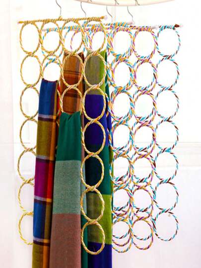 28-Ring Scarf Hanger Circle, Multi Loop Tie Display, Colorful Woven, Scarf & Silk Scarf Storage Hanger, Multi-Functional Hanging Organizer For Home Use, Foldable Clothes Hanger, Multi-Functional Circle Display Stand Bedroom, Organizer, Home Storage, White T Shirt Women, Black Pants Women, Ladies Winter Clothes, Dress,