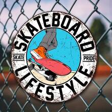 1pc Vintage Skateboard Art Wall Decor "Skateboard Lifestyle" Hanging Decoration For Outdoor, Bedroom, Bathroom, Living Room, Creative Gift For Boyfriend, Home Decoration (8in * 8in), Random Hole Positions On Top, Bottom, Left And Right - Multicolor - View 6