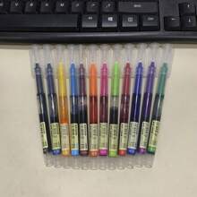 12支装直液式滚珠笔彩色凝胶笔速干学生0.5直液笔笔记手册适用于日常工作、学习、写作、绘画和着色，返校 - 彩色 - 查看 14