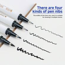 4pcs/Box Multi-Functional Paintbrush Drawing Trace Pens, Student Practice Calligraphy Pens With Black Ink, Art Markers - Black - View 11