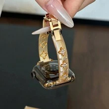 LuLuTom 1 pièce Bracelet de luxe avec design de fleur en diamant, bracelet de montre en métal en acier inoxydable doré compatible avec Ultra/SE/S10/9/8/7/6/5/4/3/2/1, compatible avec les bracelets de 38/40/41/42/44/45/46/49mm