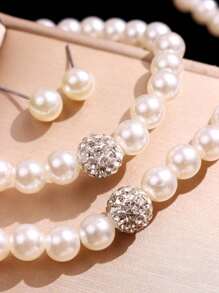 4pcs Faux Pearl Beaded Jewelry Set - White - View 6