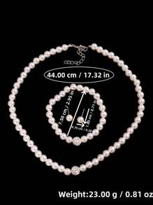 4pcs Faux Pearl Beaded Jewelry Set - White - View 10