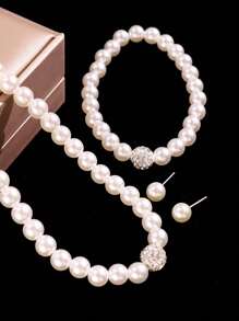 4pcs Faux Pearl Beaded Jewelry Set - White - View 4
