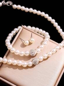 4pcs Faux Pearl Beaded Jewelry Set - White - View 5