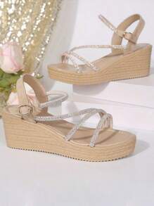 Sandalias de mujer con pedrería y cuña abierta Cuñas de plataforma - Albaricoque - Ver 4