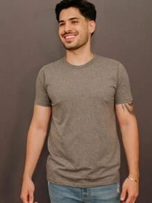 Malwee Men's Basic Plain Shirt Men's T-Shirt 100% Soft Cotton Mesh Fabric Round Neck Sleeve - 深灰色 - 查看 2