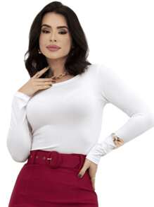 Kit 2 Women's Long Sleeve Blouse Cold Weather Round Neck Winter - Black and White - View 4