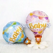 2pcs Red & Blue WELCOME BOBY Hot Air Balloon Shaped Foil Balloons, Gender Reveal Party, Birthday, Celebration Decoration, Atmosphere Background Layout, Indoor Decor, Party Supplies