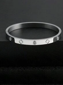 1 PIEZA Brazalete de acero inoxidable dorado con piedras artificiales para mujeres, no se mancha, ovalado, chapado en oro de 18 quilates, con flores de circonita cúbica artificial, regalo de joyería diseñador para adolescentes