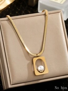 1pc Elegant Medieval Style Geometric Hollow Stainless Steel Pendant Necklace With Embedded Light Bulb Beads, Suitable For Women To Wear To Parties Or Vacations, Or As A Gift For Holidays