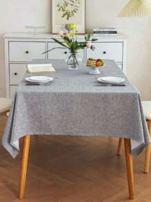 1pc Plain Linen Tablecloth, Rectangular Shape Suitable For Dining Room, Banquet, Birthday Party, Wedding, Outdoor - Grey - View 5