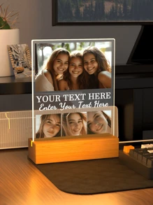 Customized Photo Collage LED Night Light, Acrylic Personalized Photo & Text Night Lamp, Customized Photo Lamp, Personalized Photo Collage LED Light, Couple Photo Frame - Large Rectangular Cube - 1 Large and 3 Small Pictures - View 2