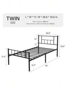 Estructura de cama de plataforma de metal, base de colchón de acero resistente, listones metálicos sin ruido