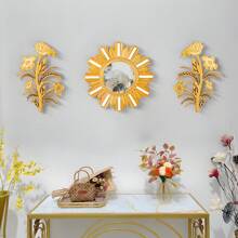 3pcs/Set Wall Mirror Decoration Set, Round Gold Mirror, Home Decor, Suitable For Bedroom, Living Room, Entrance - No Power Needed, Unique Wall Decoration Gifts Birthday Graduation
