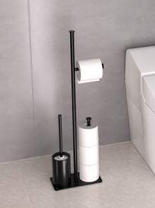 Black Toilet Paper Holder With Toilet Brush, Fits 4 Spare Toilet Paper Rolls, Floor-Standing Bathroom Paper Holder, Metal Independent Toilet Paper Roll Storage Rack, Bathroom Accessory