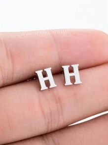 1 对简约不锈钢 26 个英文字母耳钉，带首字母的情侣耳环 - 金黃色 - 查看 3