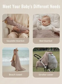 Muslin Baby Hooded Towel, Soft And Absorbent Bath Towel For Newborn, Infant, Toddler, Unisex, 32″X32″