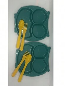 Conjunto de comida infantil dividida en forma de búho. - Amarillo - Ver 3