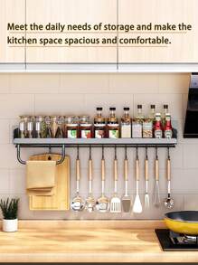 Wielofunkcyjny kuchenny organizer, ścienny stojak na przyprawy, półka do przechowywania przyborów kuchennych, uniwersalny stojak do przechowywania butelek i słoików, odpowiedni do kuchni, łazienki, balkonu, wykonany ze stopu aluminium odpornego na rdzę, oszczędzający miejsce, montaż bez wiercenia - Wielokolorowe - Zobacz 10