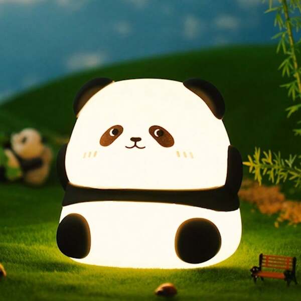 1 pieza Luz nocturna Adjustable Panda - Toque lindo d, recargable, regulable en 3 niveles, pantalla de lámpara de metal, adecuada para dormitorio, hogar, cocina, sala de estar, con batería de litio de 1200mAh, iluminación comercial