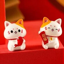 6 món đồ trang trí Maneki-Neko (Mèo may mắn), Đồ trang trí phong cảnh thu nhỏ, Đồ trang trí mèo may mắn bằng nhựa đáng yêu, Quà tặng trang trí nhà cửa cho phòng khách, văn phòng, ngày lễ tình nhân, đồ trang trí tiệc năm mới - Nhiều màu - Xem 4