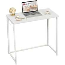 Folding Desk 80cm Small Desk For Small Spaces Easy Assemble Foldable Computer Desk Mini Portable Working Table Narrow Wooden Writing Workstation For Home Office White - White1 - View 1