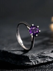 Genuine 925 Silver Women's Ring With Natural Garnet Stone Moissanite/Peridot/Moon Stone/Diopside/Citrine/Topaz/Amethyst Crystal 6*6mm Classic Elegant Wedding Bands Adjustable Size Engagement Jewelry Valentine's Day Gifts