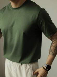 Plain Short Sleeve T-Shirt 100% Cotton Basic S-G3 - Army Green - View 1