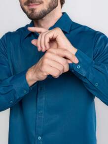 Men's Plain Wrinkle-Free Dress Shirt - Medium Wash - View 3