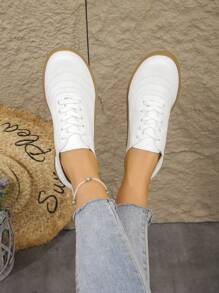 女士休闲黑色户外运动鞋，圆头一脚蹬，透气百搭，定制 - 白色 - 查看 4