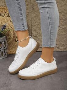 女士休闲黑色户外运动鞋，圆头一脚蹬，透气百搭，定制 - 白色 - 查看 2