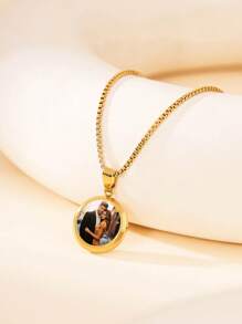 Customizable Photo Print Necklace, Geometric Circle Shape Can Be Engraved With Photos, Pendant Necklace For Mother's Day, Couples