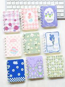 4pcs/Set Floral Embellished Spiral Notebooks, Pocket Sized Mini A7 Diaries, Portable For Office, School,School Supplies,Back To School