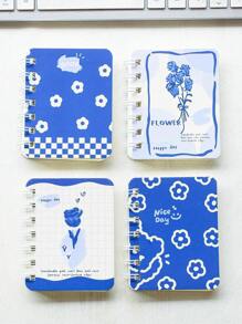 4pcs/Set Floral Embellished Spiral Notebooks, Pocket Sized Mini A7 Diaries, Portable For Office, School,School Supplies,Back To School
