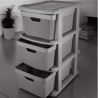 Gaveteiro Organizador de Chão com 3 Gavetas Juta 15 Litros em Plástico Multiuso Cozinha Banheiro